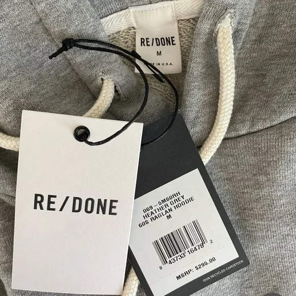 NWT  Size M RE/DONE 60s Raglan Hoodie Heather Grey - Picture 6 of 6